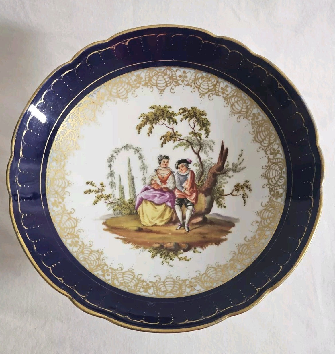 A 19thC German Porcelain Tazza Dish, Hand Painted with Lovers