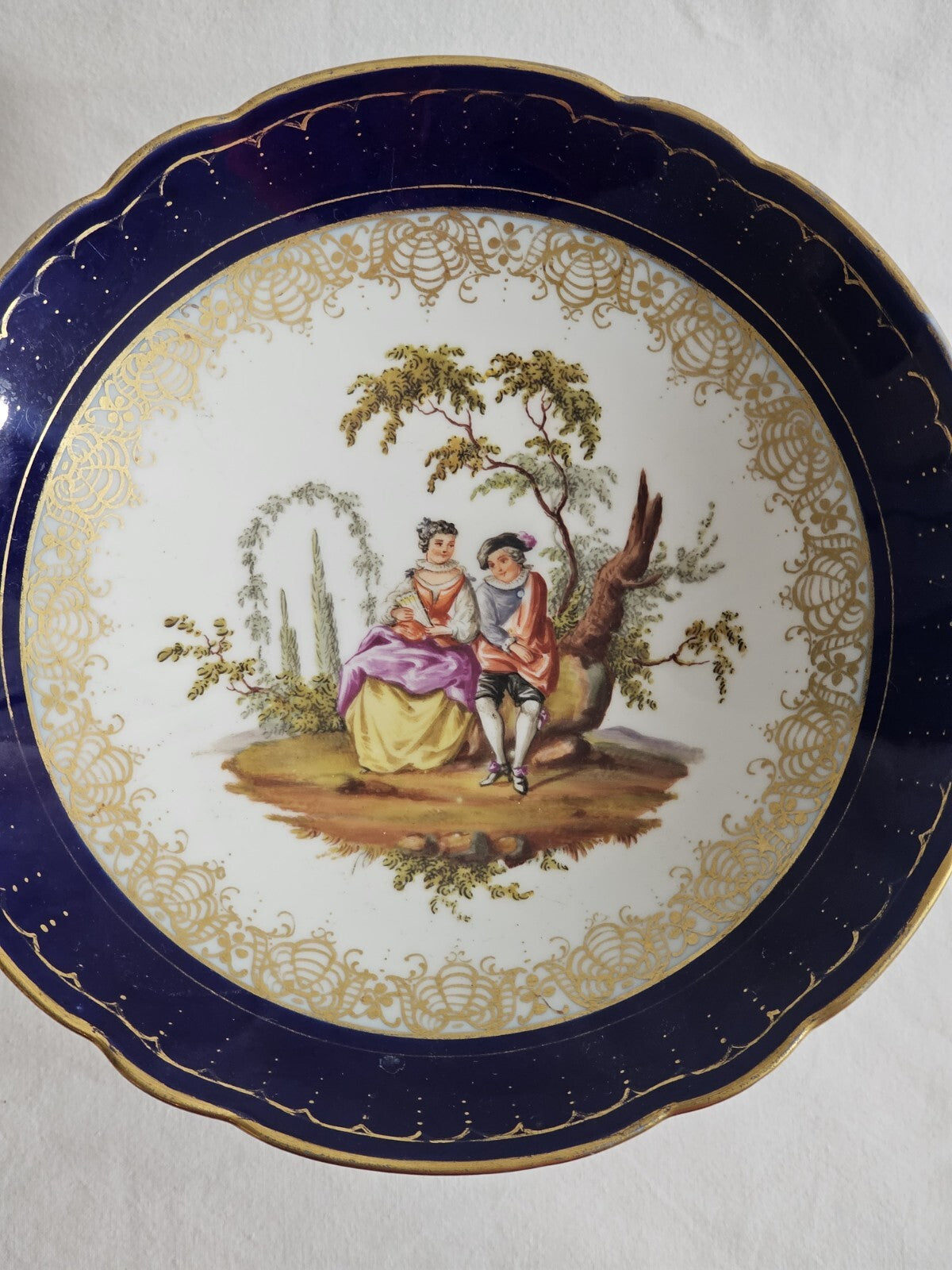 A 19thC German Porcelain Tazza Dish, Hand Painted with Lovers