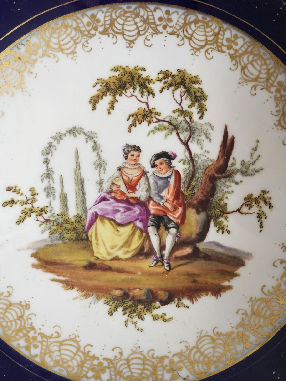 A 19thC German Porcelain Tazza Dish, Hand Painted with Lovers