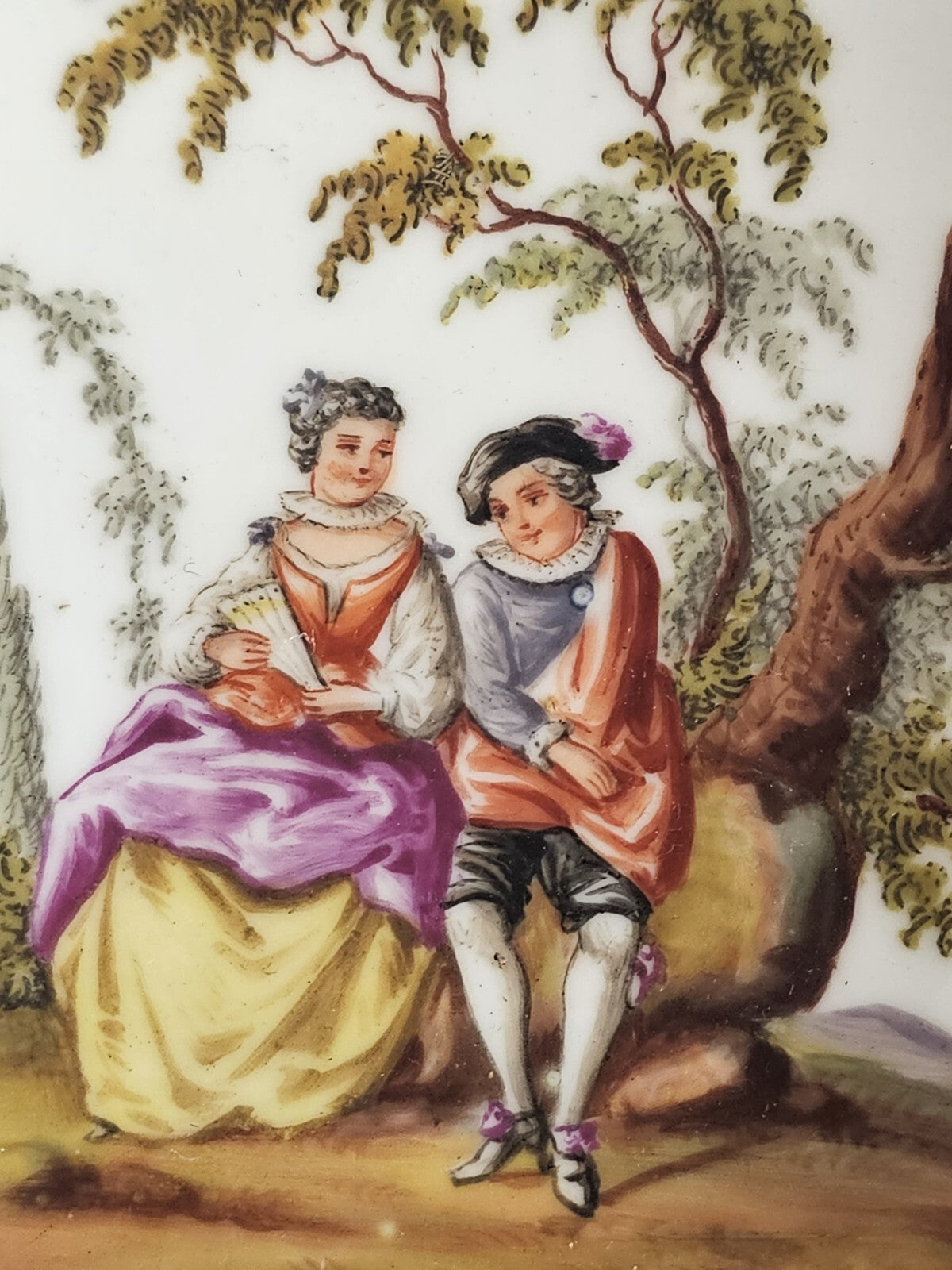 A 19thC German Porcelain Tazza Dish, Hand Painted with Lovers