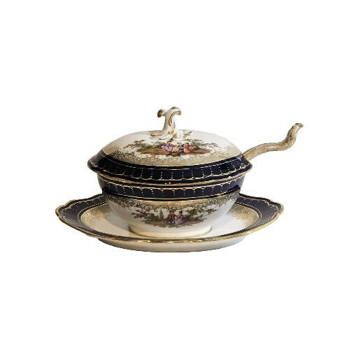 An Antique 19thC German Porcelain Lidded Tureen, Marked Meissen, Hand Painted