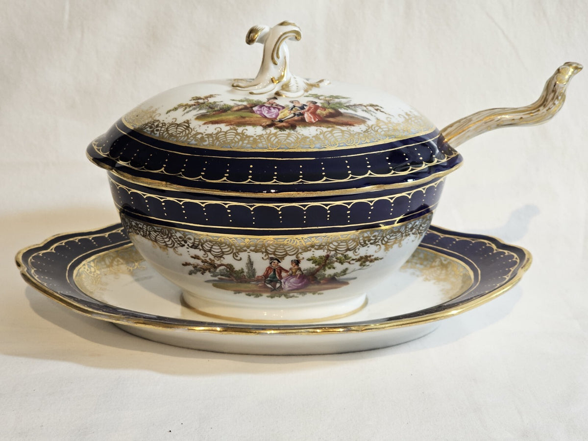 An Antique 19thC German Porcelain Lidded Tureen, Marked Meissen, Hand Painted