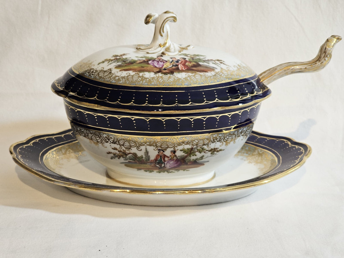 An Antique 19thC German Porcelain Lidded Tureen, Marked Meissen, Hand Painted