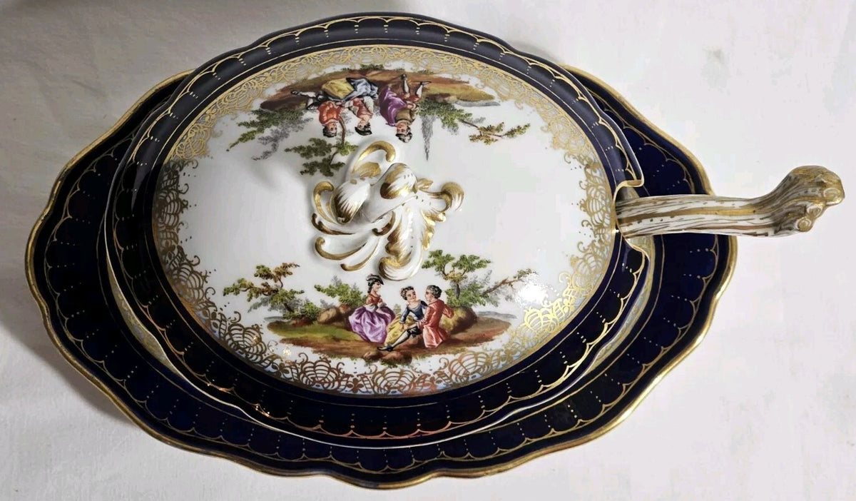 An Antique 19thC German Porcelain Lidded Tureen, Marked Meissen, Hand Painted