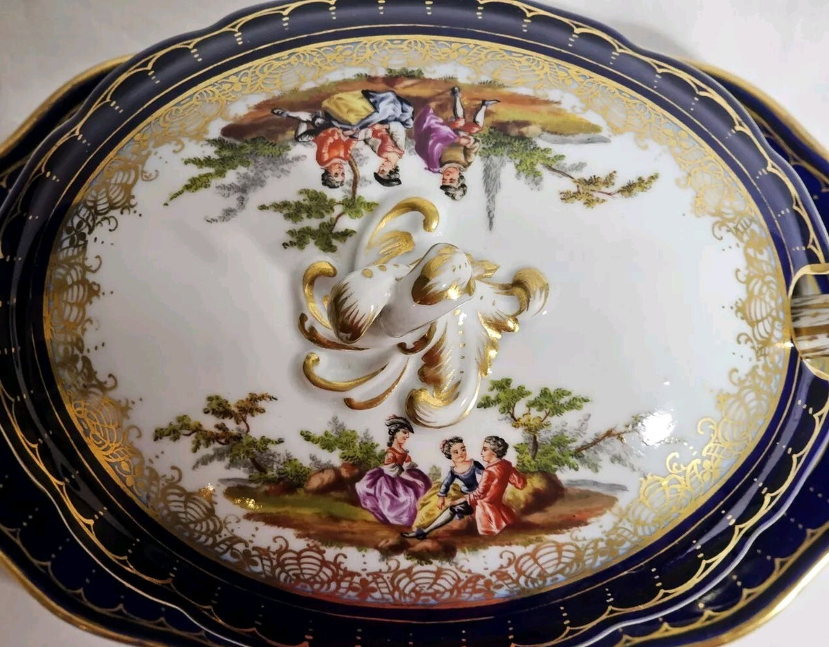 An Antique 19thC German Porcelain Lidded Tureen, Marked Meissen, Hand Painted