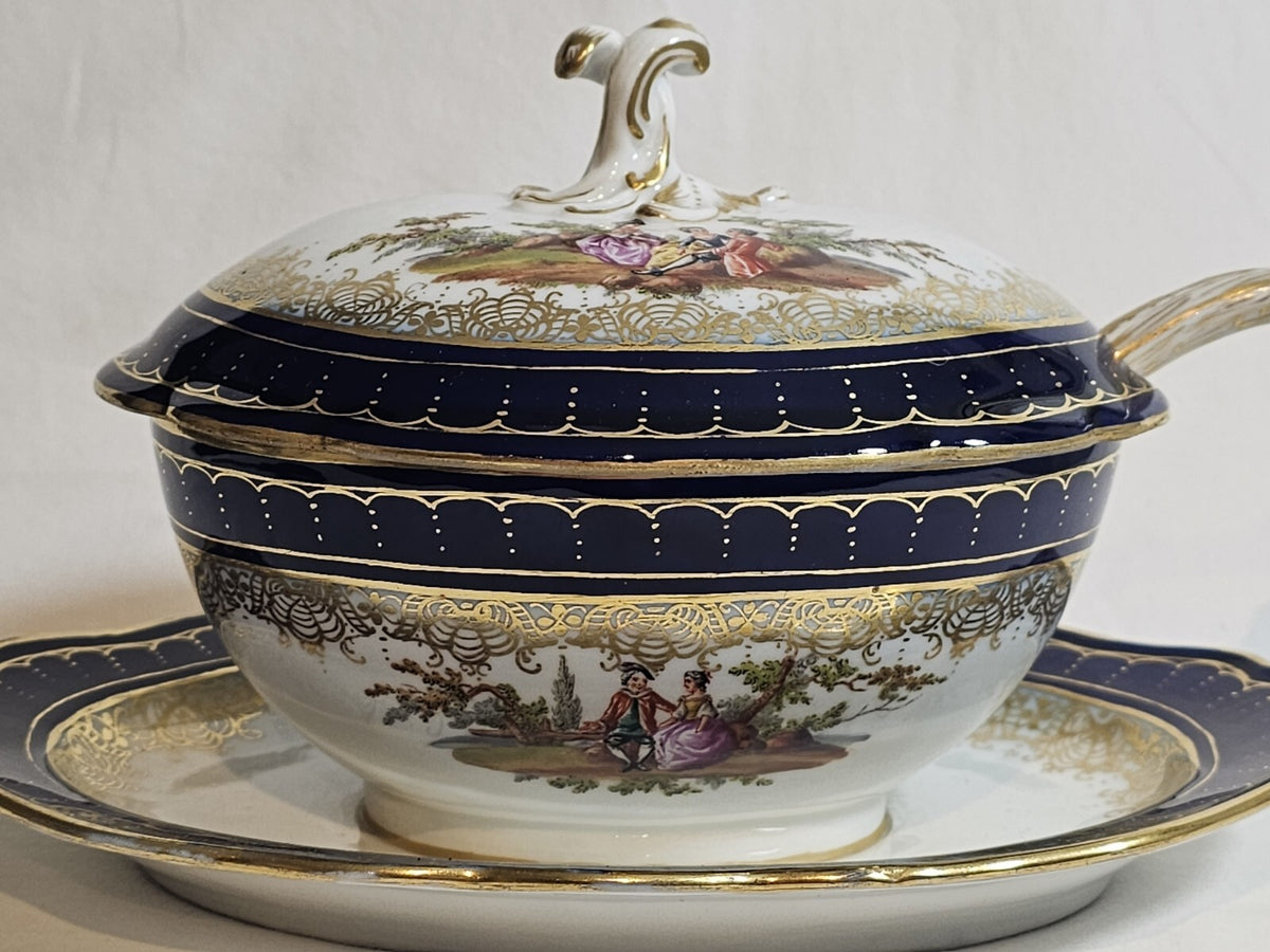 An Antique 19thC German Porcelain Lidded Tureen, Marked Meissen, Hand Painted