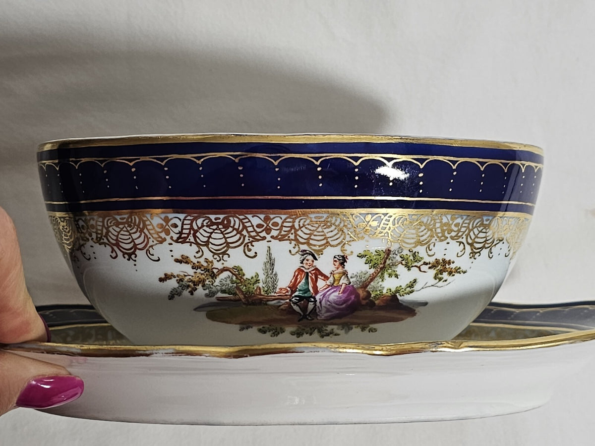 An Antique 19thC German Porcelain Lidded Tureen, Marked Meissen, Hand Painted