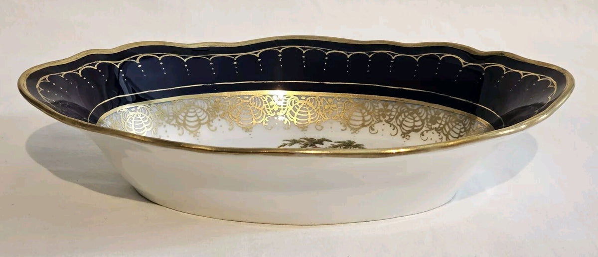 A 19thC Porcelain Serving Dish, Hand Painted with Lovers, Impressed Meissen Mark