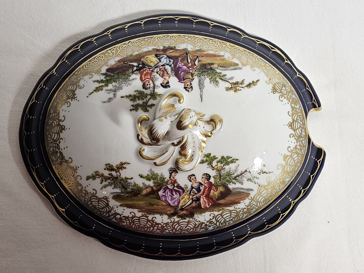 An Antique 19thC German Porcelain Lidded Tureen, Marked Meissen, Hand Painted