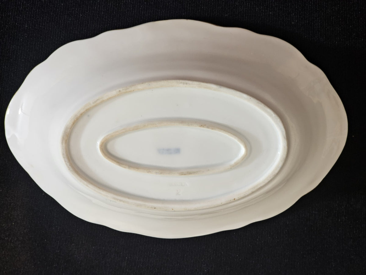A 19thC Porcelain Serving Dish, Hand Painted with Lovers, Impressed Meissen Mark