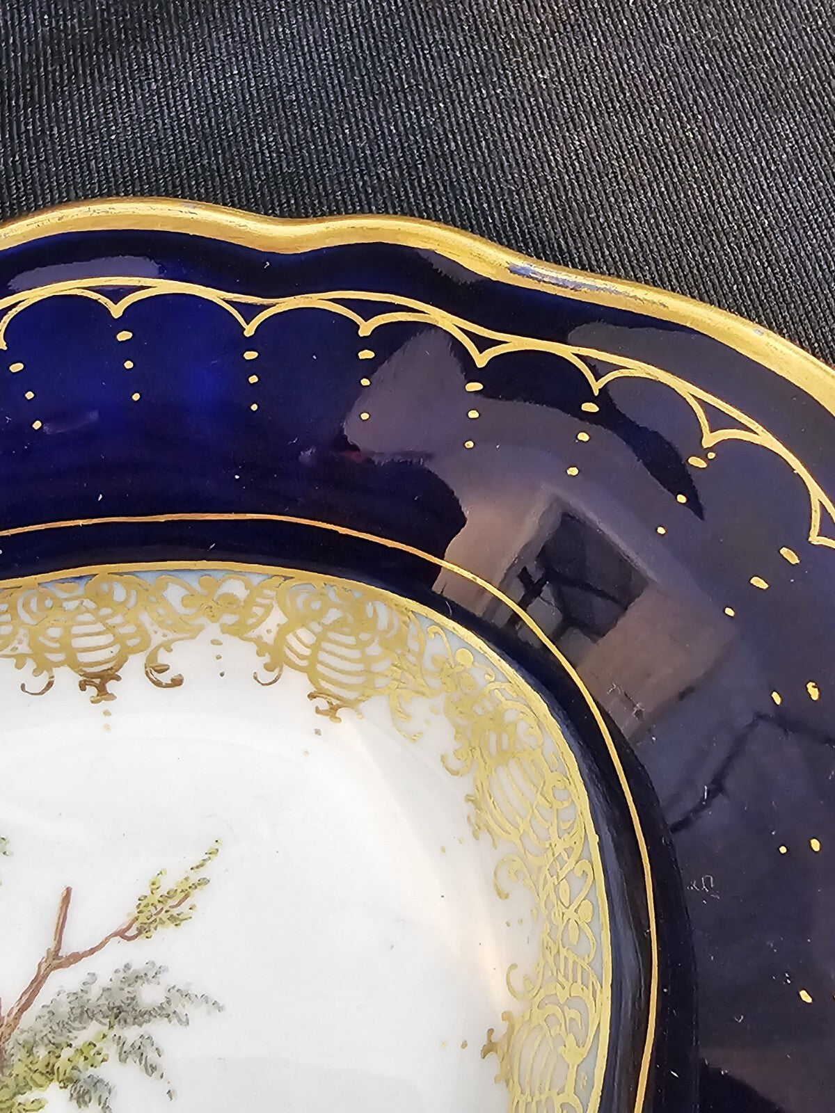A 19thC Porcelain Serving Dish, Hand Painted with Lovers, Blue Meissen Mark