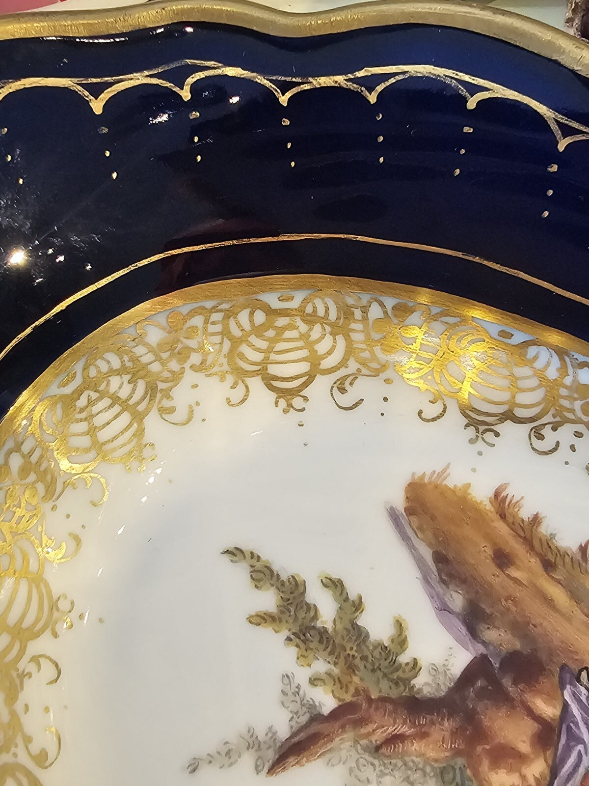 A 19thC Porcelain Serving Dish, Hand Painted with Lovers, Impressed Meissen Mark