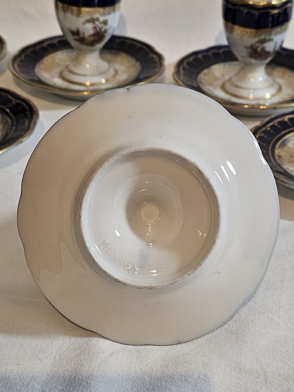 A Set of Eight 19thC German Porcelain Eggcups, Marked Meissen, Hand Painted