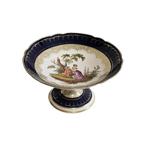 A 19thC German Porcelain Tazza Dish, Hand Painted with Lovers