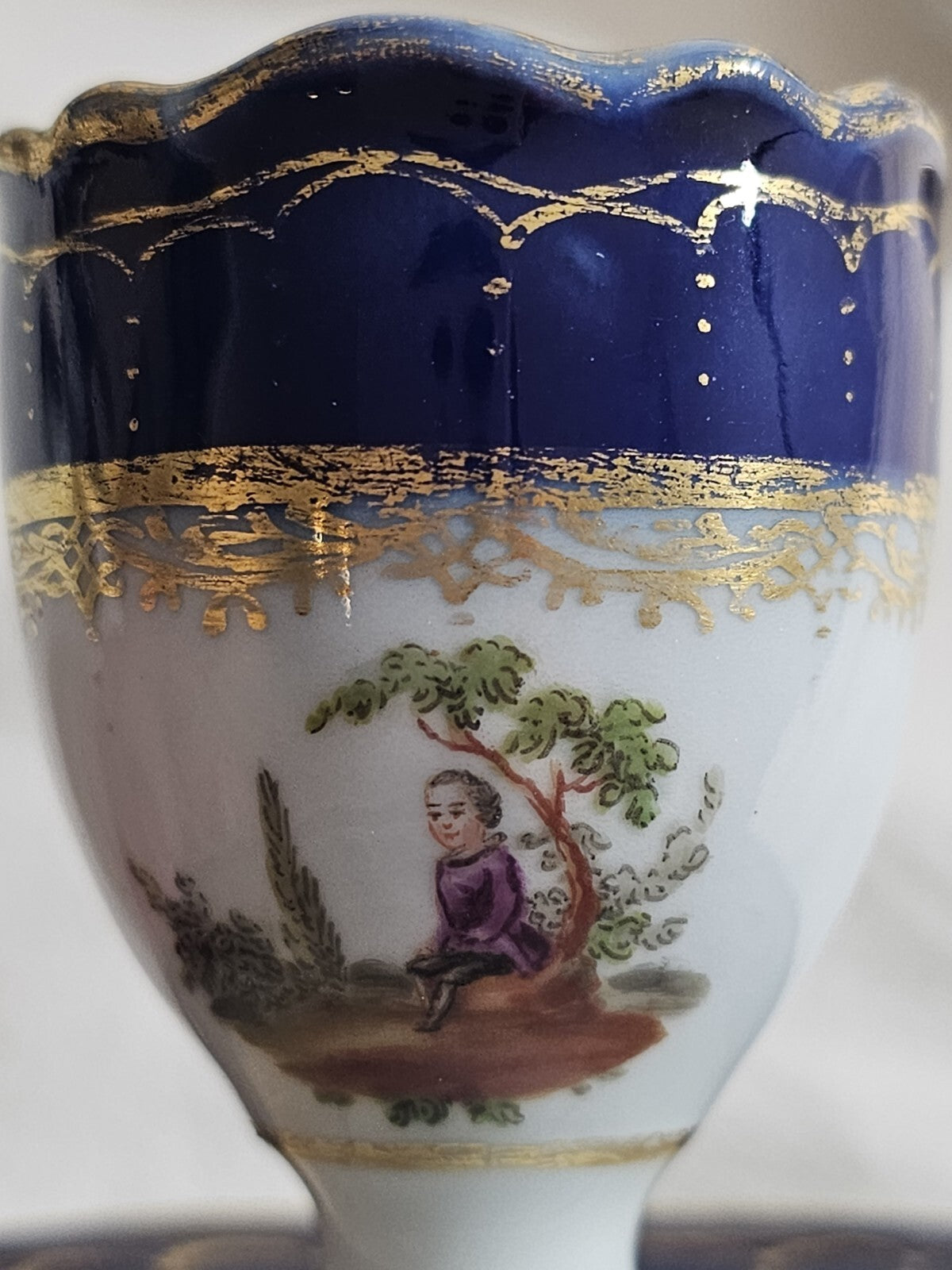 A Set of Eight 19thC German Porcelain Eggcups, Marked Meissen, Hand Painted