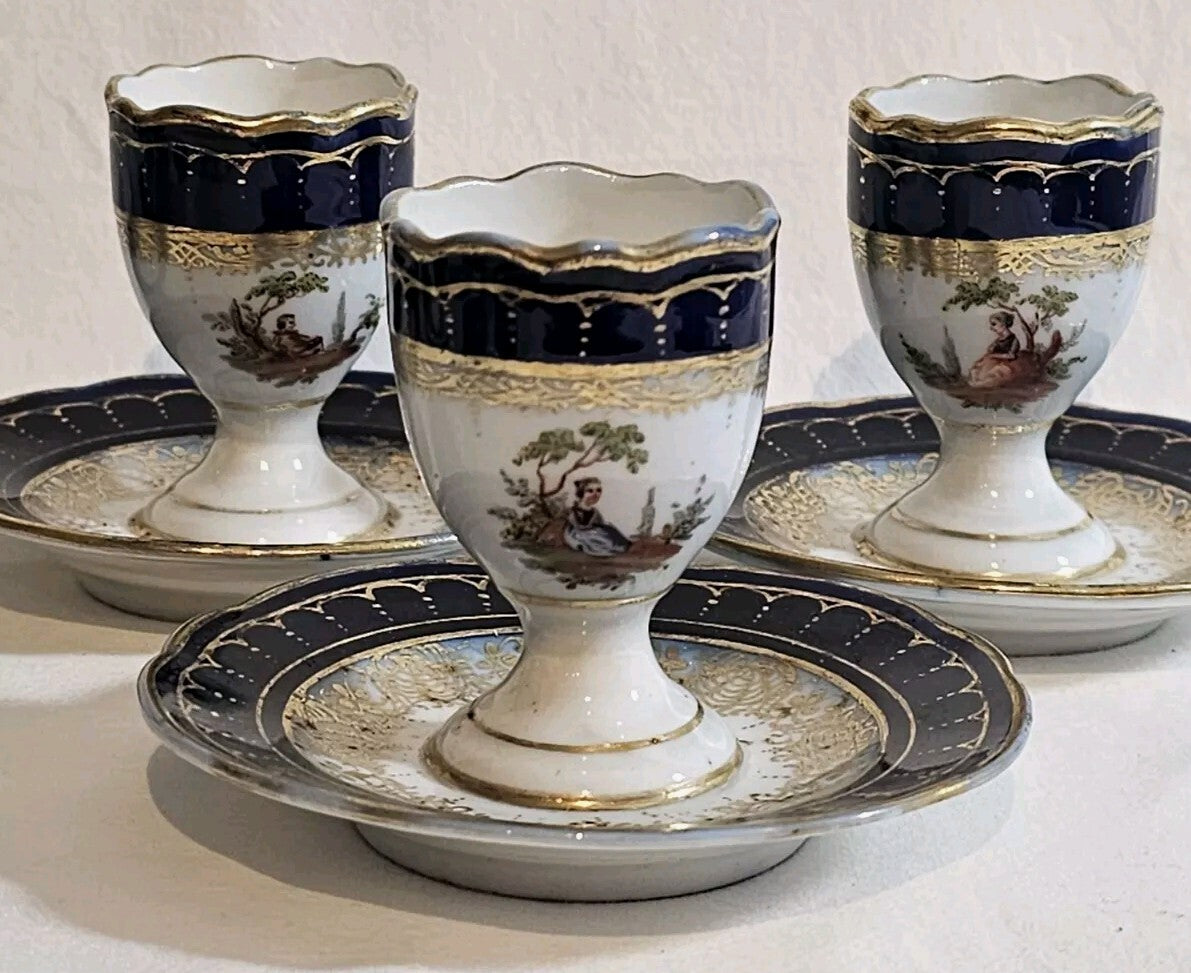 A Set of Eight 19thC German Porcelain Eggcups, Marked Meissen, Hand Painted