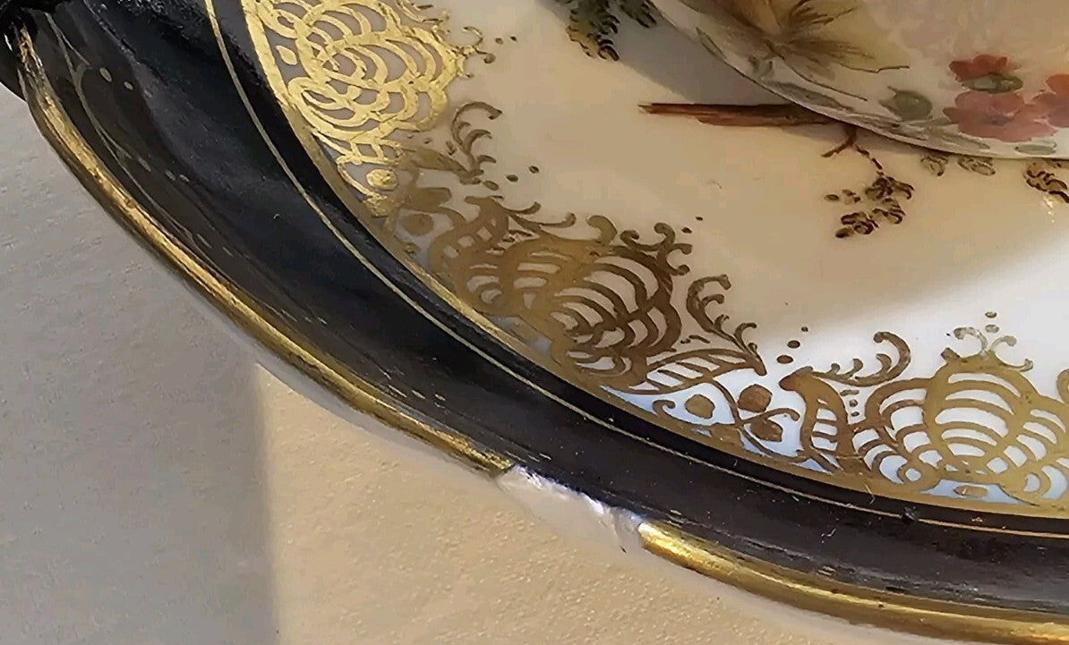 A Set of Six 19thC German Porcelain Cups & Saucers, Marked Meissen, Hand Painted