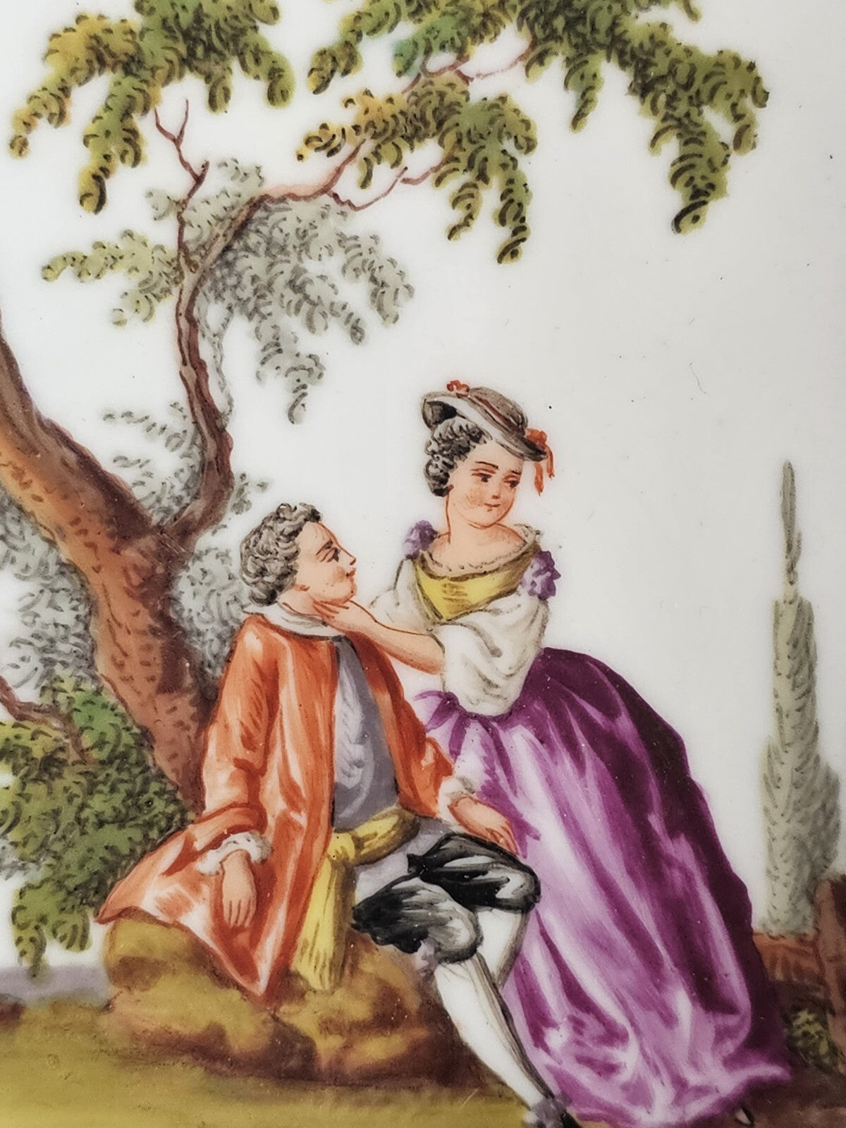 A 19thC German Porcelain Tazza Dish, Hand Painted with Lovers