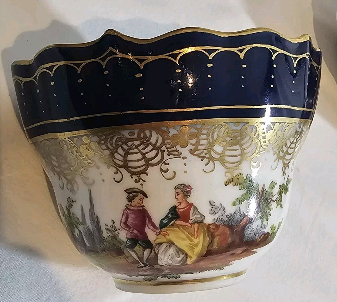 A Set of Six 19thC German Porcelain Cups & Saucers, Marked Meissen, Hand Painted