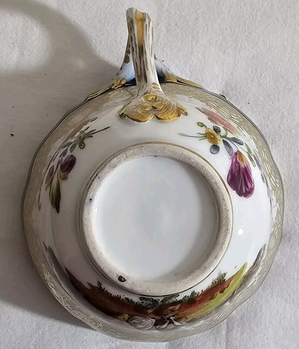 A Set of Six 19thC German Porcelain Cups & Saucers, Marked Meissen, Hand Painted