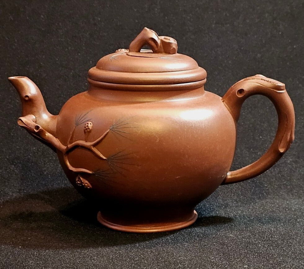 A Vintage Chinese Yixing Red Clay Tea Service  Boxed with Six Cups and Saucers