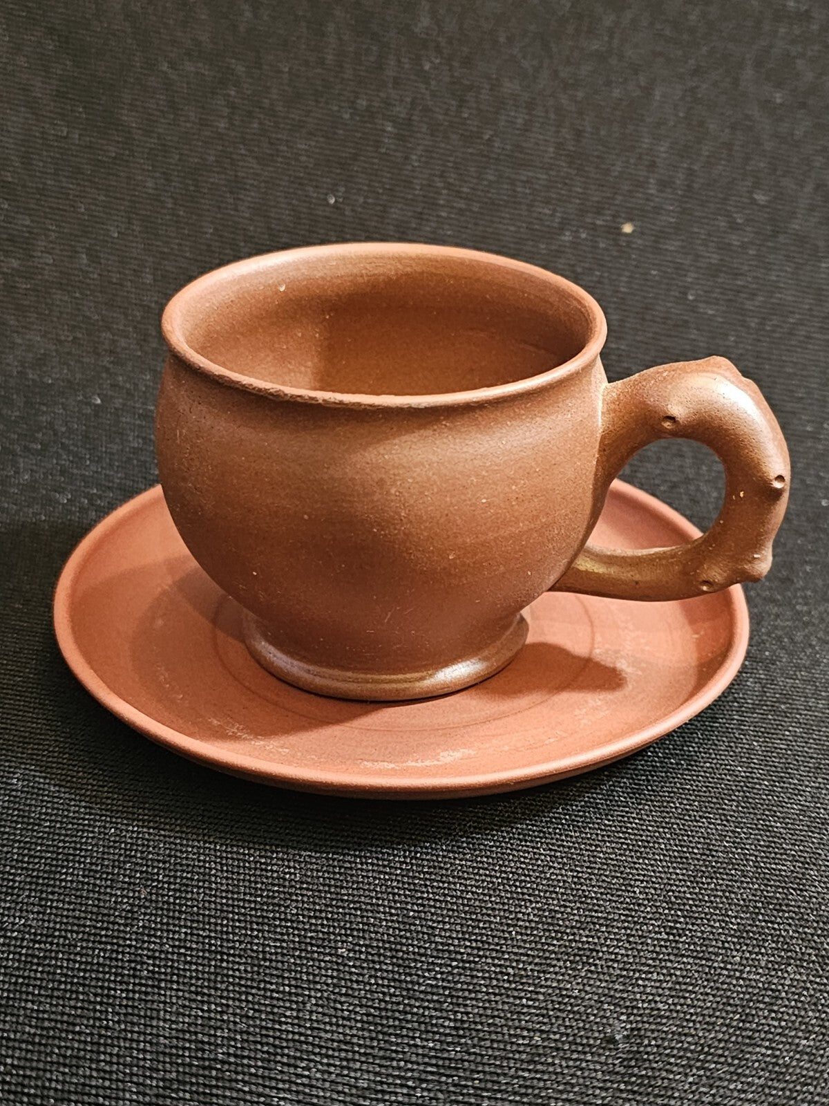A Vintage Chinese Yixing Red Clay Tea Service  Boxed with Six Cups and Saucers