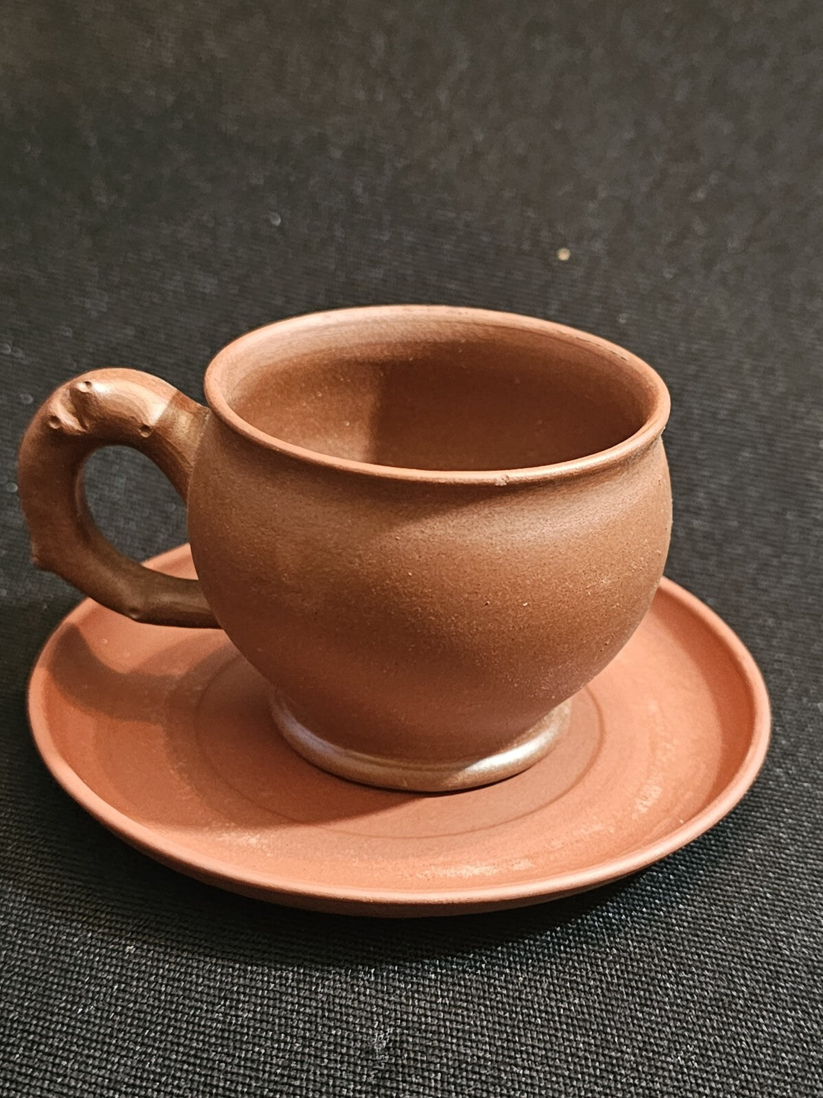 A Vintage Chinese Yixing Red Clay Tea Service  Boxed with Six Cups and Saucers