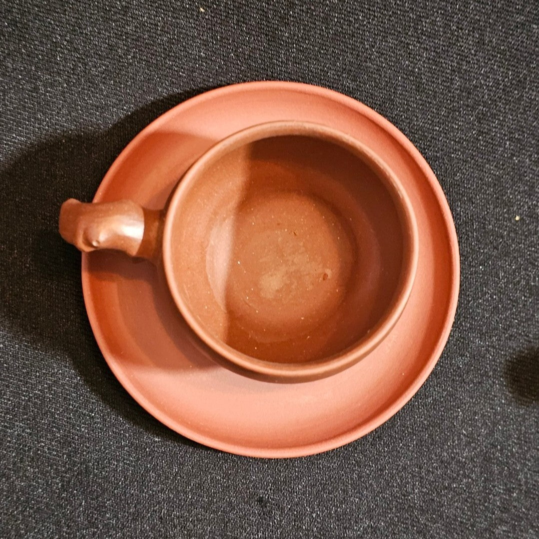 A Vintage Chinese Yixing Red Clay Tea Service  Boxed with Six Cups and Saucers