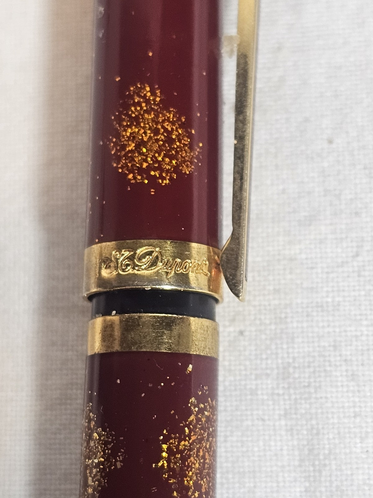 An S.T. Dupont Paris Laque de Chine Red & Gold Ballpoint Pen Gold Plated