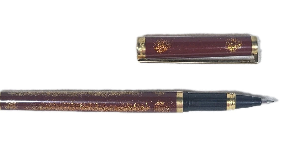 An S.T. Dupont Paris Laque de Chine Red & Gold Ballpoint Pen Gold Plated