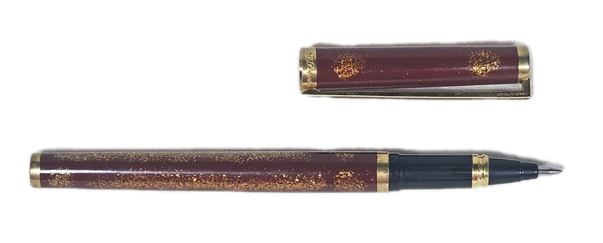 An S.T. Dupont Paris Laque de Chine Red & Gold Ballpoint Pen Gold Plated