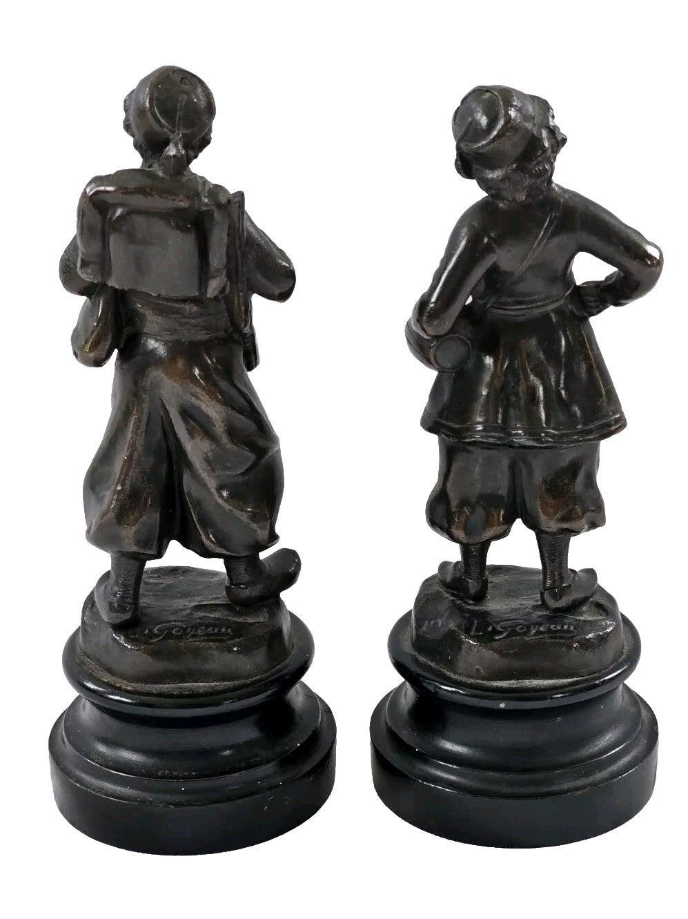 An Antique Pair of French Fin de Siècle Bronzed Spelter Statuettes and Peasants,