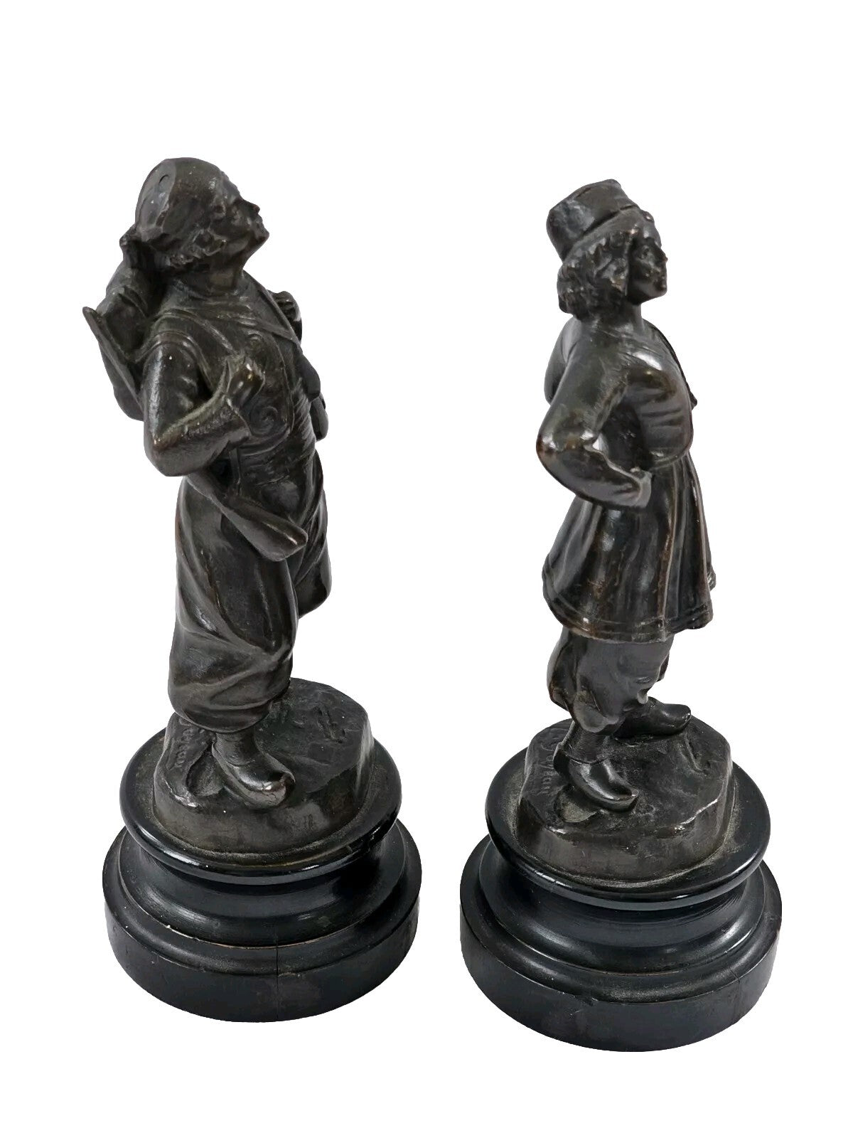An Antique Pair of French Fin de Siècle Bronzed Spelter Statuettes and Peasants,