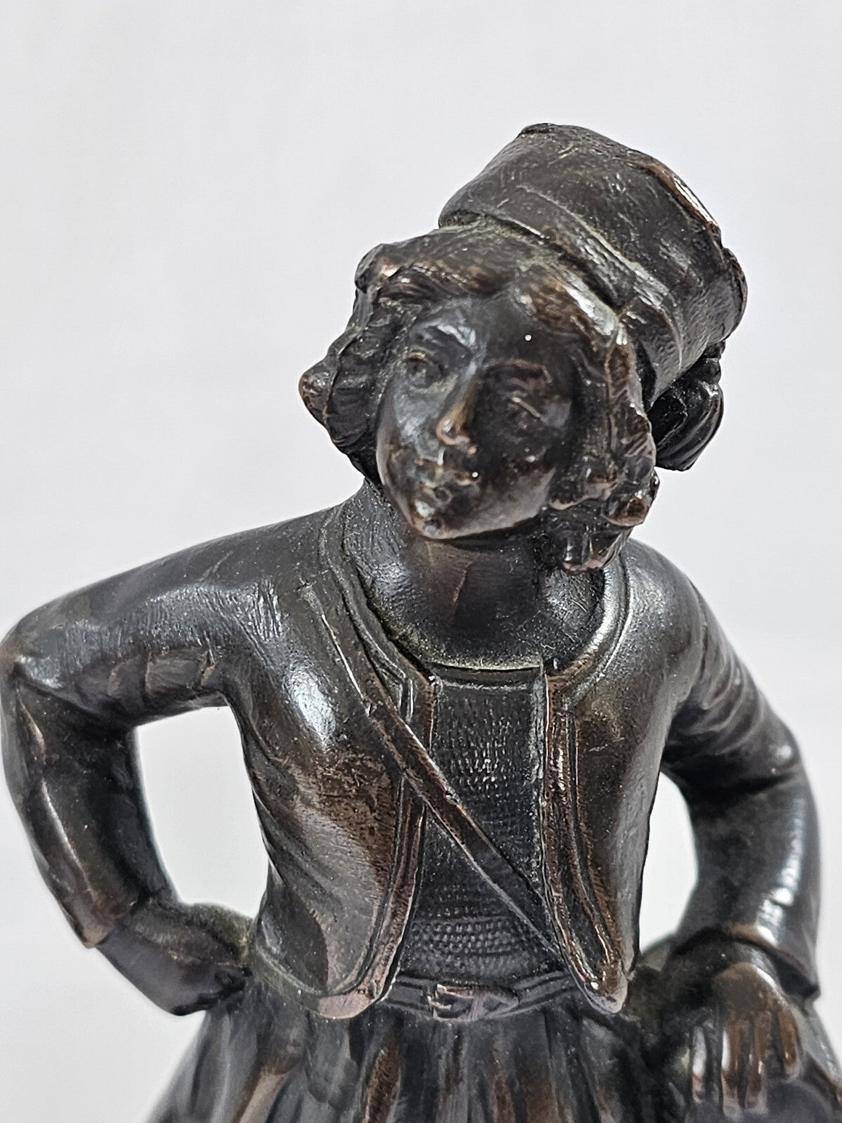 An Antique Pair of French Fin de Siècle Bronzed Spelter Statuettes and Peasants,