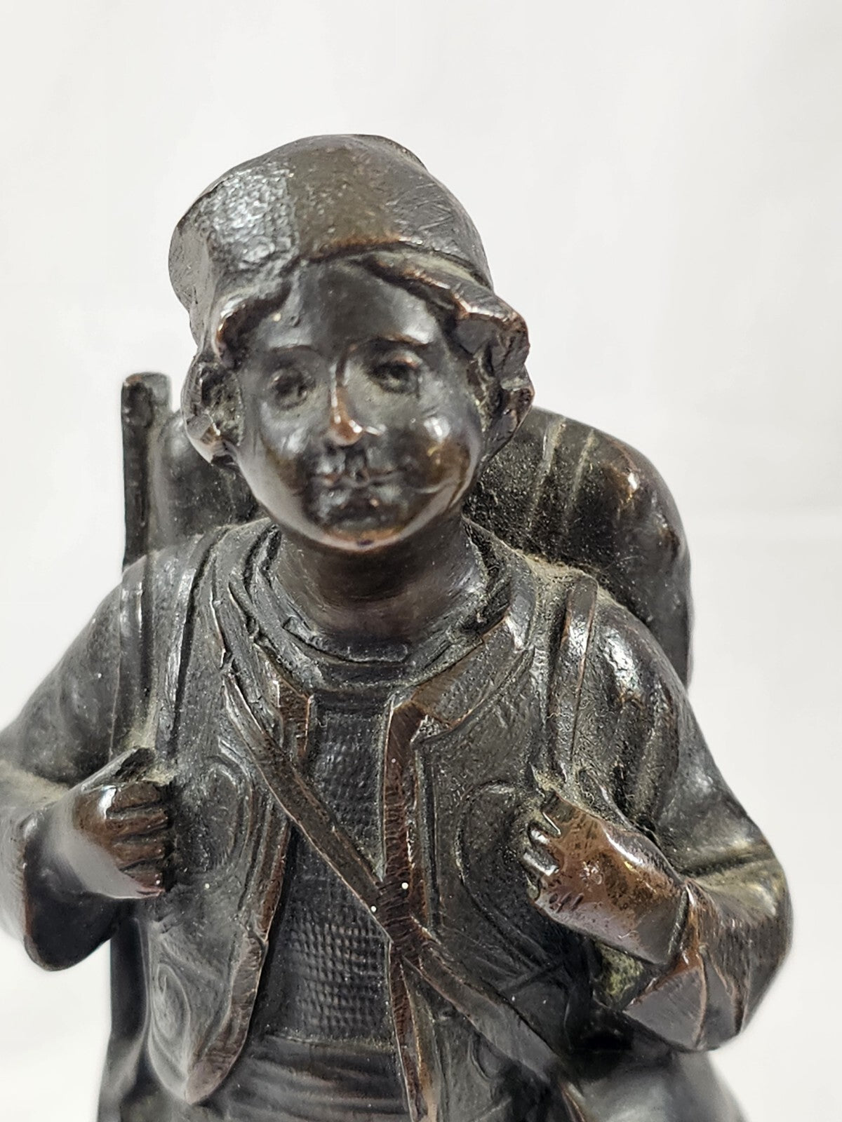 An Antique Pair of French Fin de Siècle Bronzed Spelter Statuettes and Peasants,