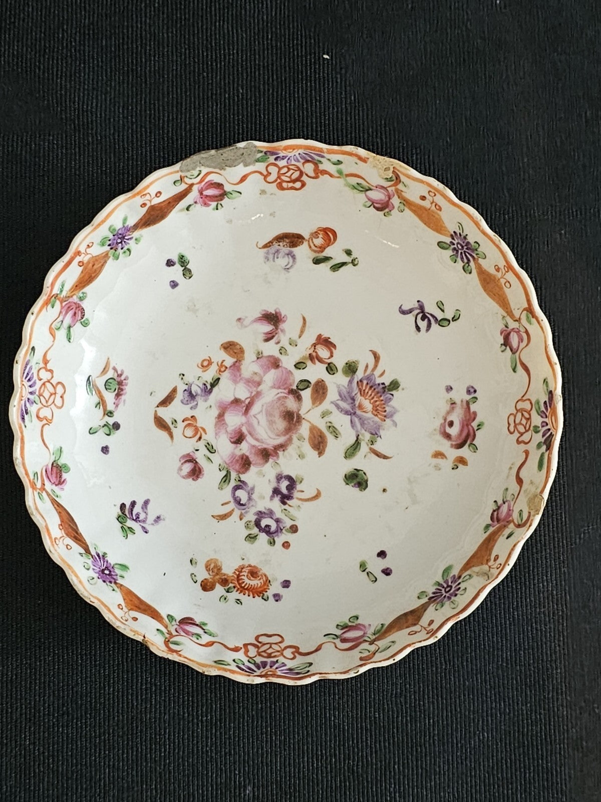 An Antique 18thC Chinese Export Famille Rose Tea Bowl & Saucer A/F