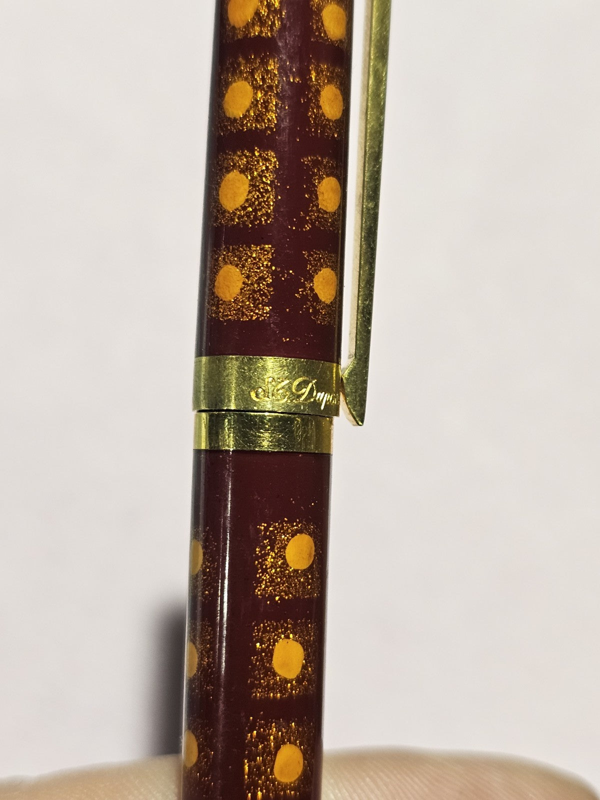 An S.T. Dupont Paris Laque de Chine Red & Gold Ballpoint Pen Gold Plated
