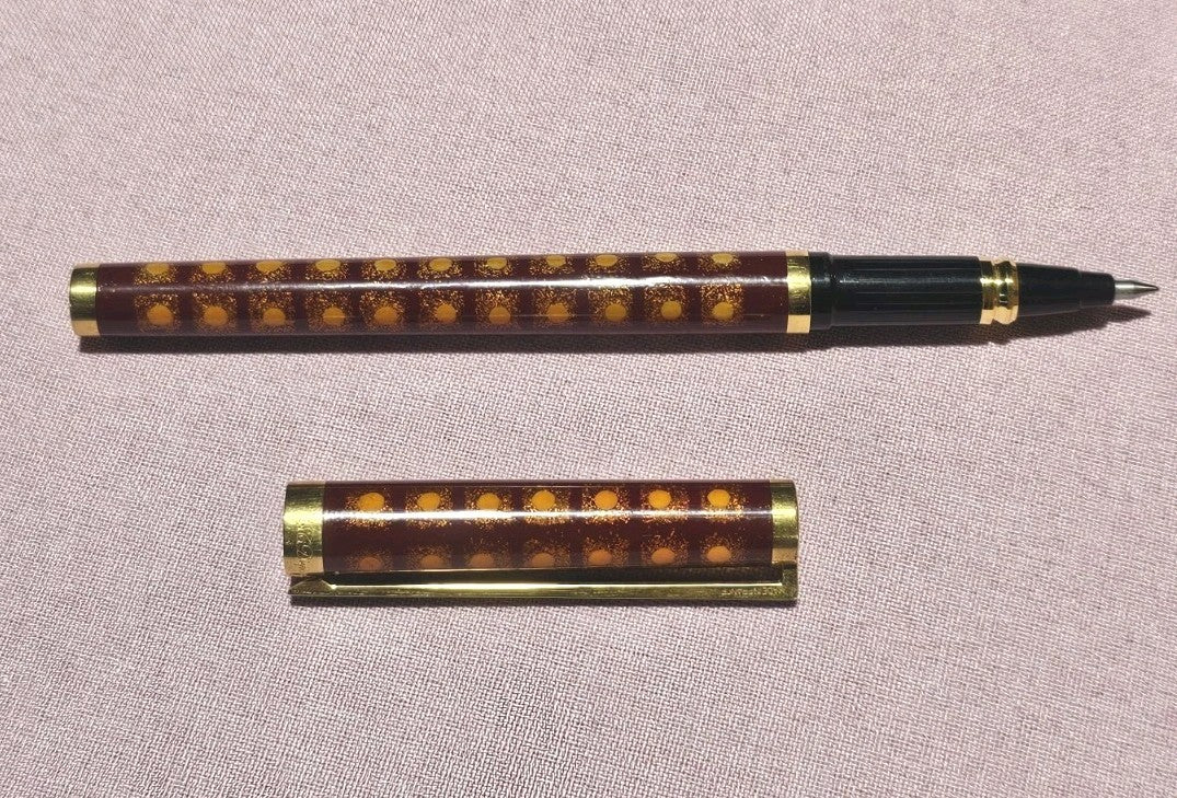An S.T. Dupont Paris Laque de Chine Red & Gold Ballpoint Pen Gold Plated