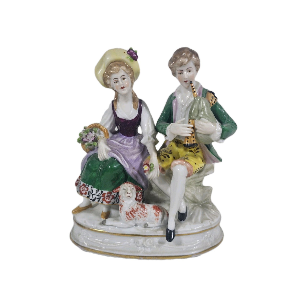 A Victorian German Porcelain Figure Group of a Couple Seated, Hand Painted