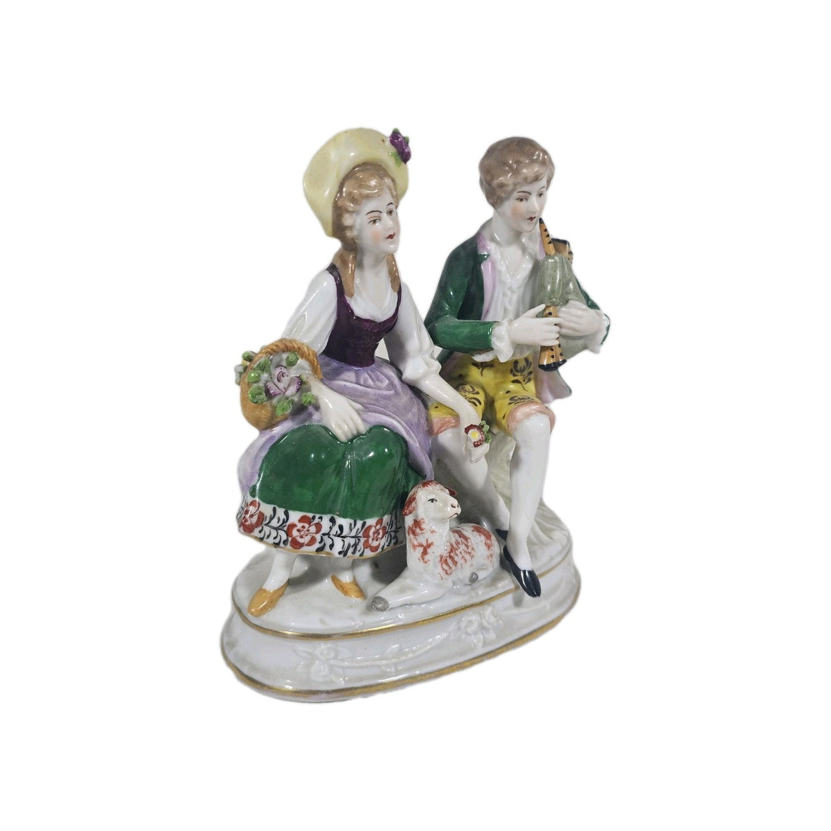 A Victorian German Porcelain Figure Group of a Couple Seated, Hand Painted