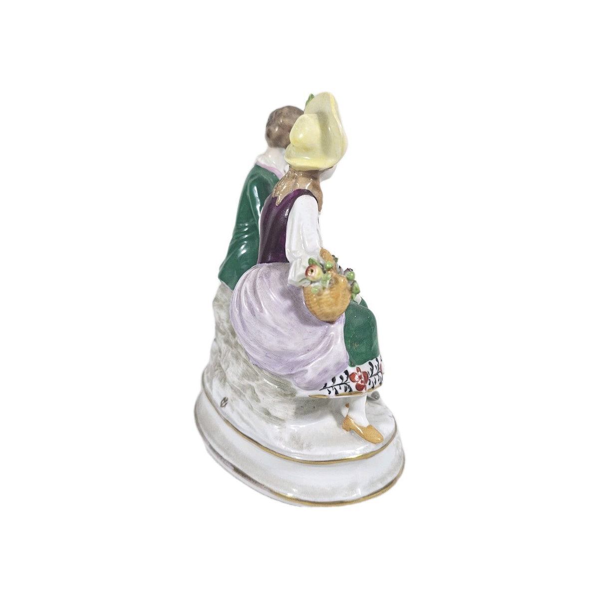 A Victorian German Porcelain Figure Group of a Couple Seated, Hand Painted