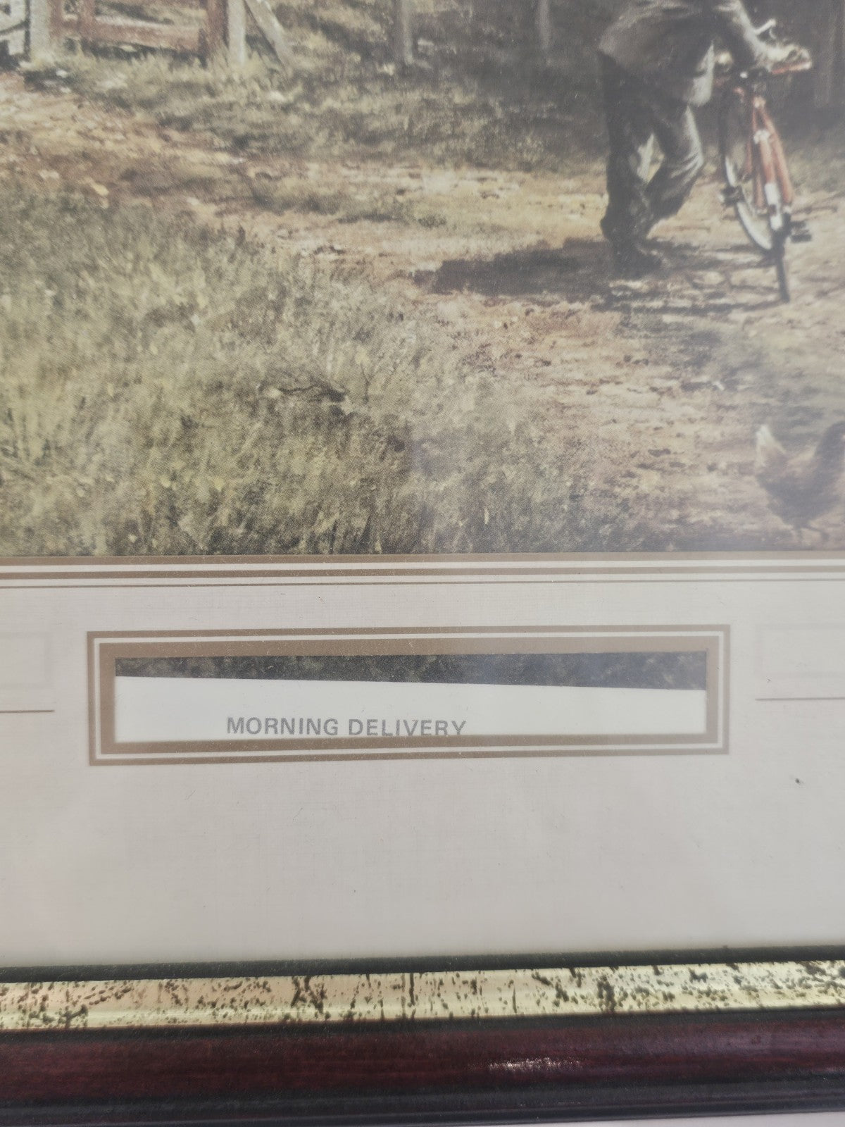 A Vintage Framed Print of a Train and Village Titled - Morning Delivery