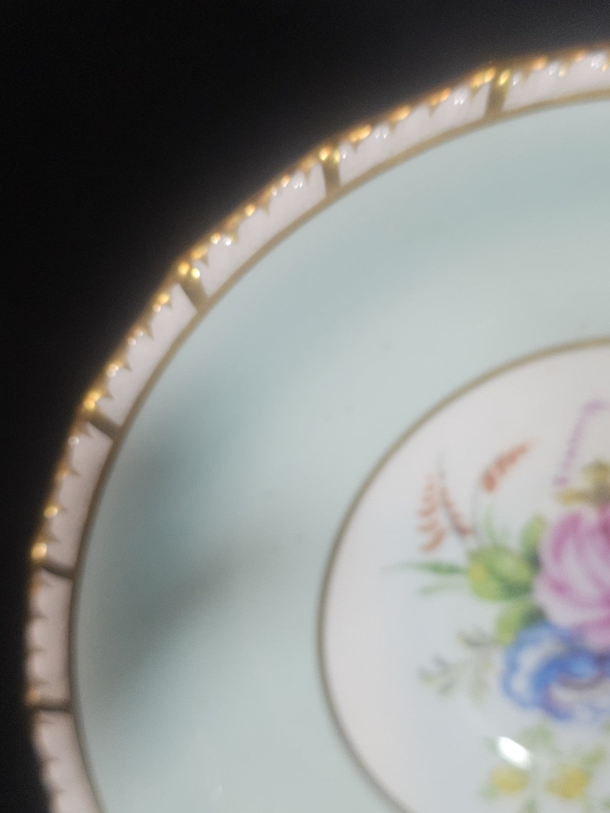 A Royal Crown Derby Rosemary Celadon A277 Pattern Saucer
