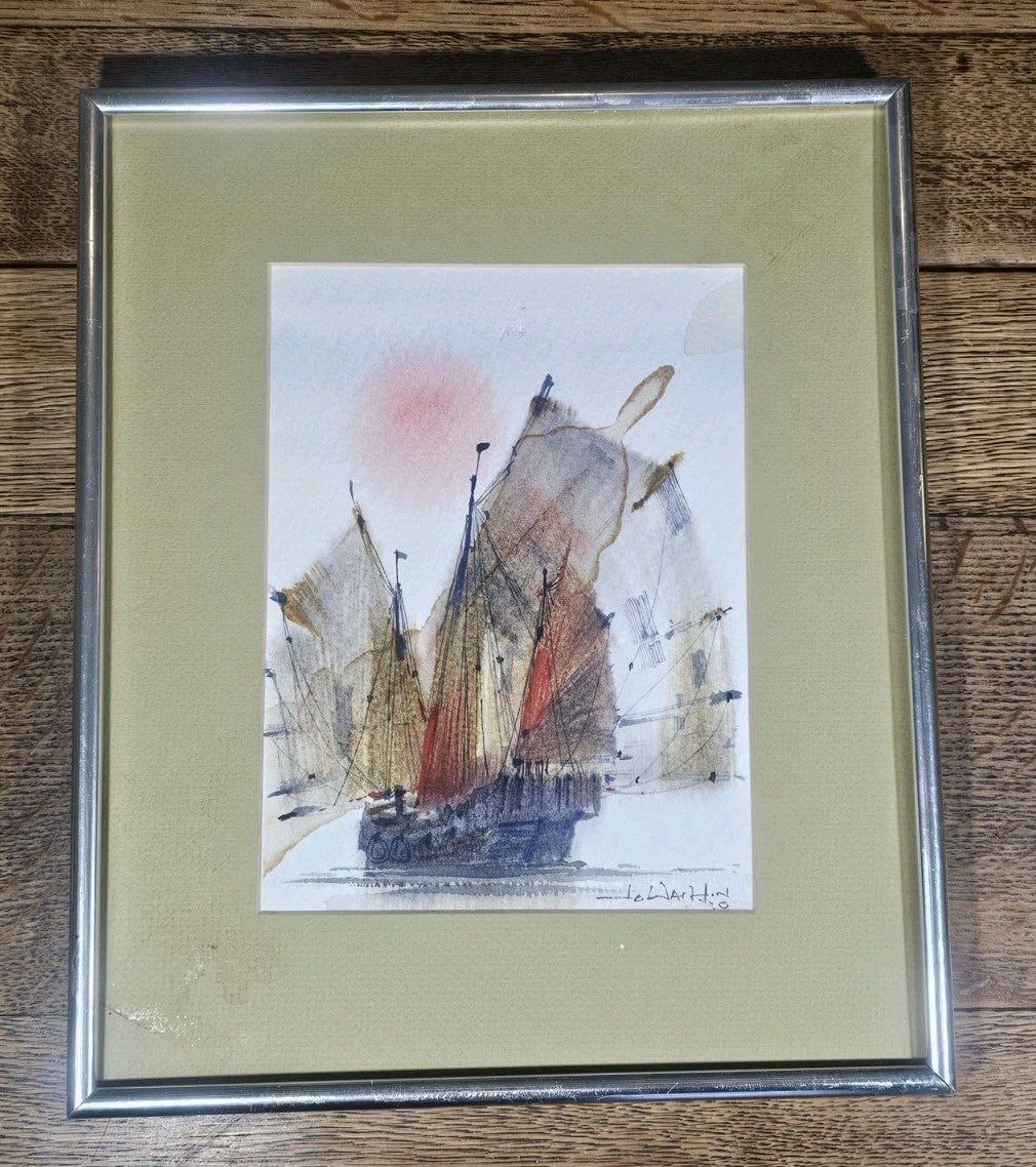 A Signed Watercolour Painting of a Ship at Sea, Framed
