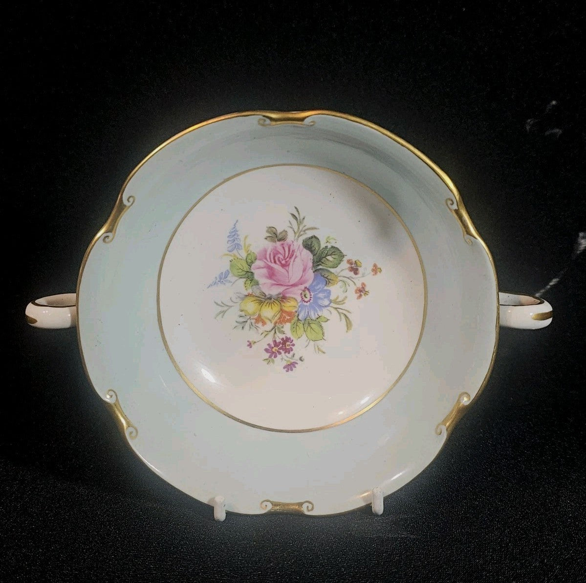 A Royal Crown Derby Rosemary Celadon A277 Pattern Soup Bowl