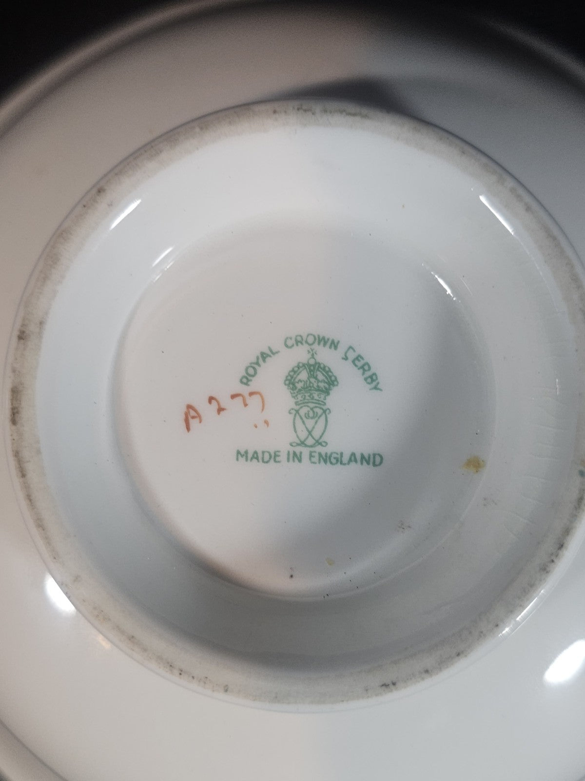 A Royal Crown Derby Rosemary Celadon A277 Pattern Soup Bowl