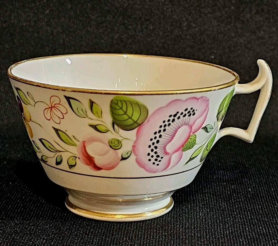 An Early 19thC English Porcelain Tea Cup, Hand Painted with Flowers