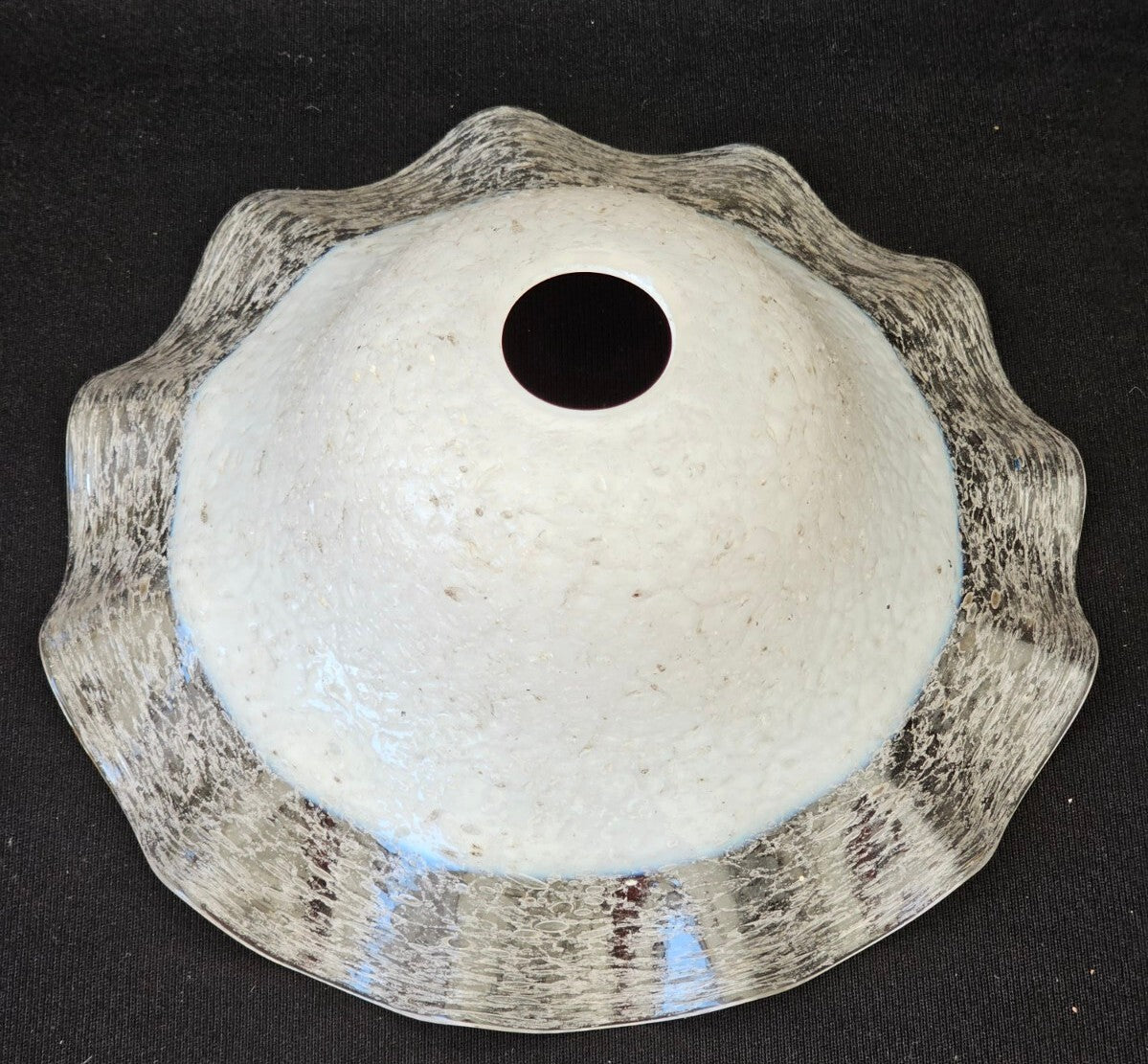 A Vintage Glass Lamp Shade White with a Clear Frilled Rim