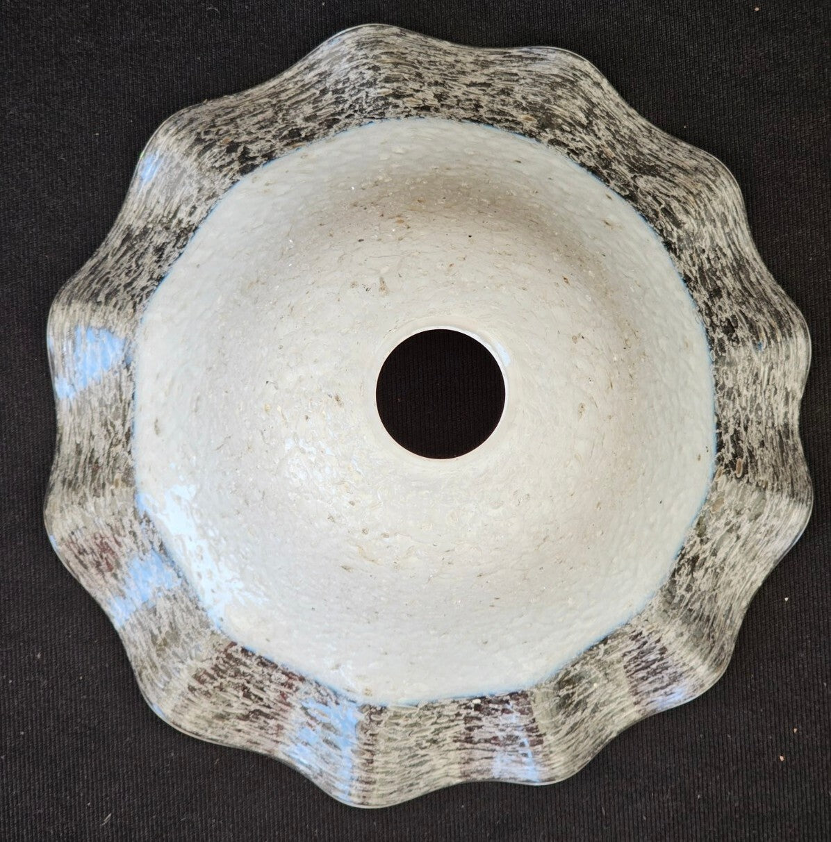 A Vintage Glass Lamp Shade White with a Clear Frilled Rim