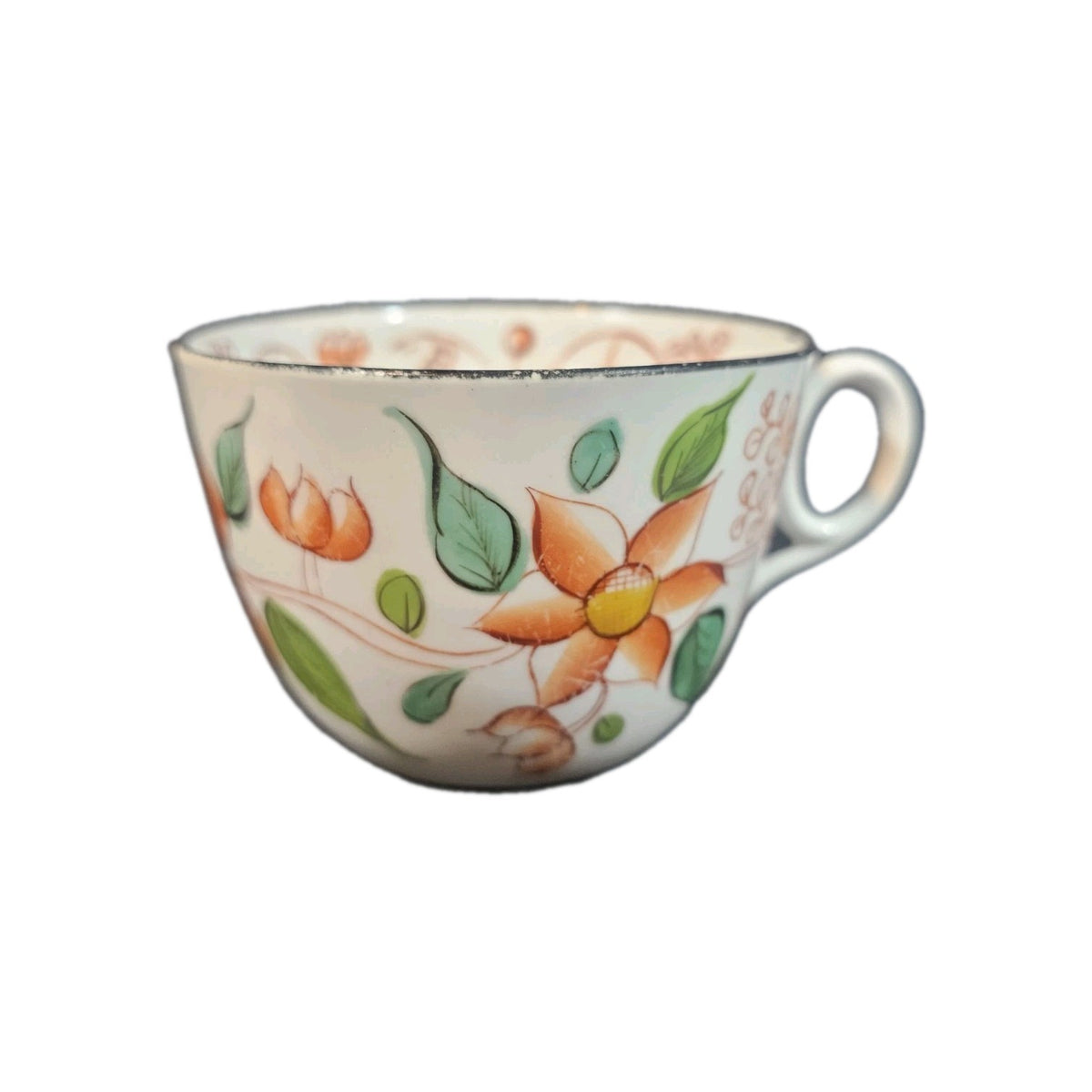 An Antique 19thC English Tea Cup and Painted Painted with Flowers